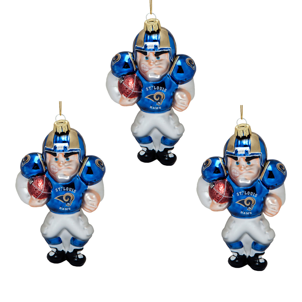 St. Louis Rams - Blown Glass Football Player Ornament 3 Pack - OS / Multicoloured Ornaments Old Glory