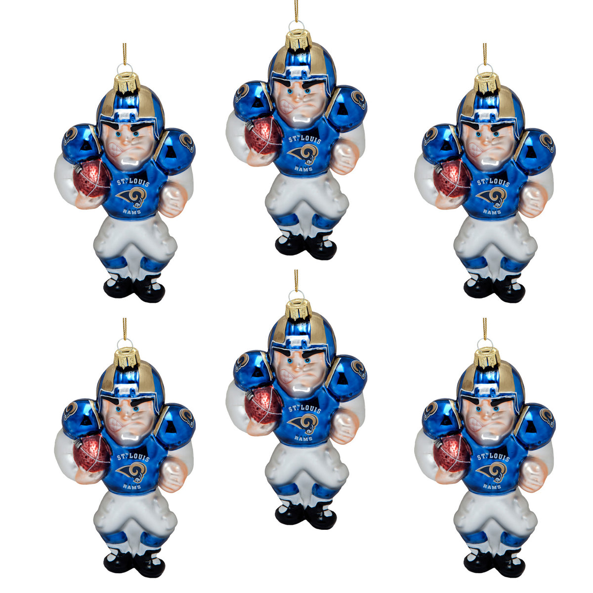 St. Louis Rams - Blown Glass Football Player Ornament 6 Pack - OS / Multicoloured Ornaments Old Glory