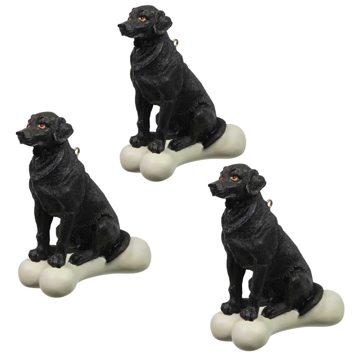 Black Labrador Retriever on Bone Ornament 3 Pack - One Size / Multi Ornaments Old Glory