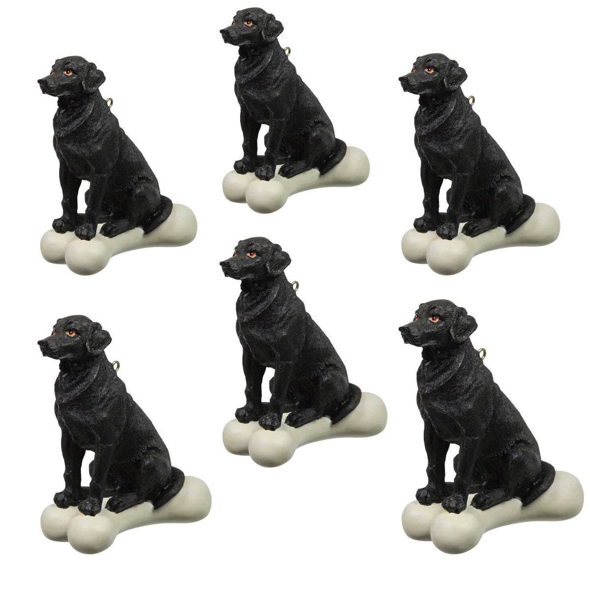 Black Labrador Retriever on Bone Ornament 6 Pack - One Size / Multi Ornaments Old Glory