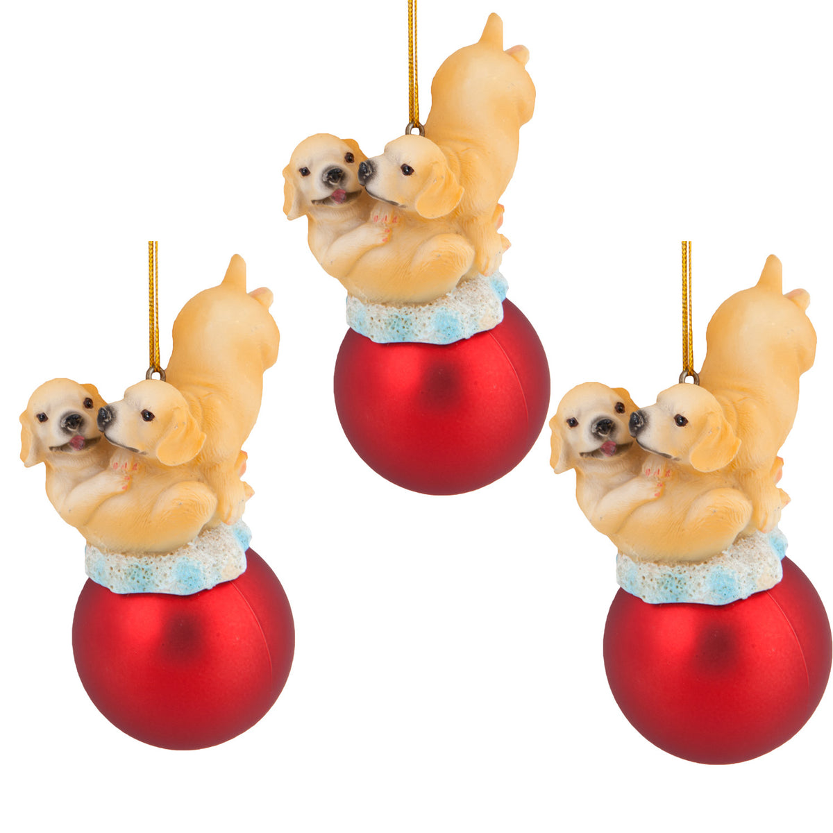 Puppies On Red Ball Christmas Ornament 3 Pack - OS / Multi Ornaments Old Glory