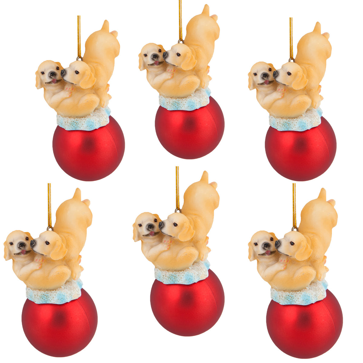 Puppies On Red Ball Christmas Ornament 6 Pack - OS / Multi Ornaments Old Glory