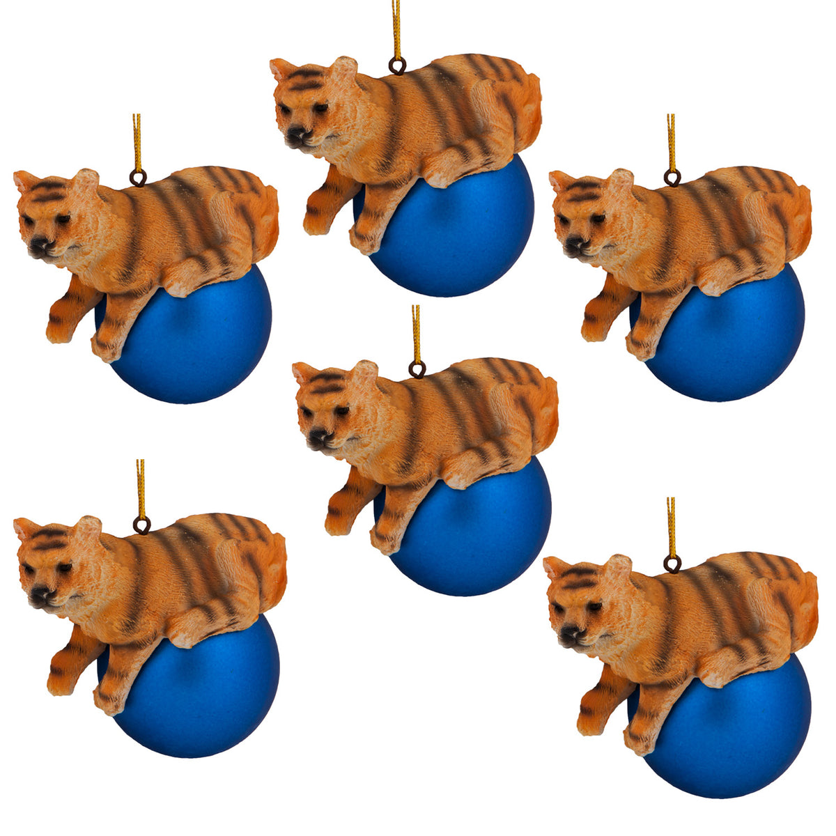 Tiger on Blue Ball Christmas Ornament 6 Pack - OS / Multi Ornaments Old Glory