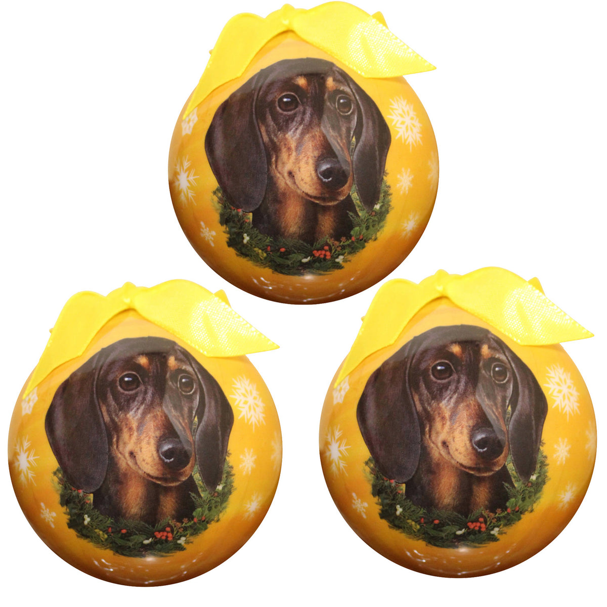 Black Dachshund Christmas Ball Ornament 3 Pack - One Size / Yellow Ornaments Old Glory