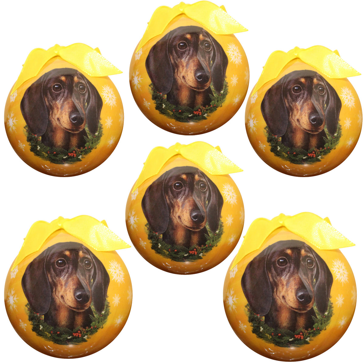 Black Dachshund Christmas Ball Ornament 6 Pack - One Size / Yellow Ornaments Old Glory