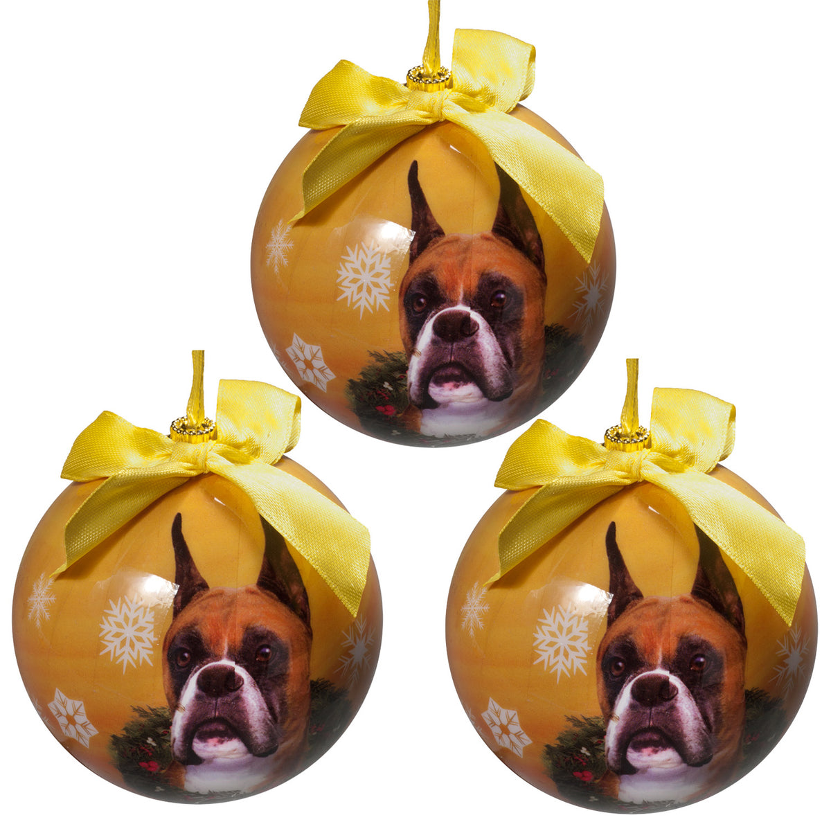 Boxer Cropped Christmas Ball Ornament 3 Pack - One Size / Yellow Ornaments Old Glory