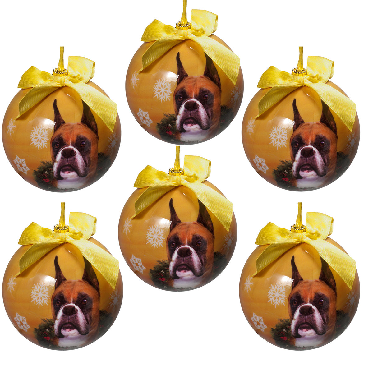 Boxer Cropped Christmas Ball Ornament 6 Pack - One Size / Yellow Ornaments Old Glory