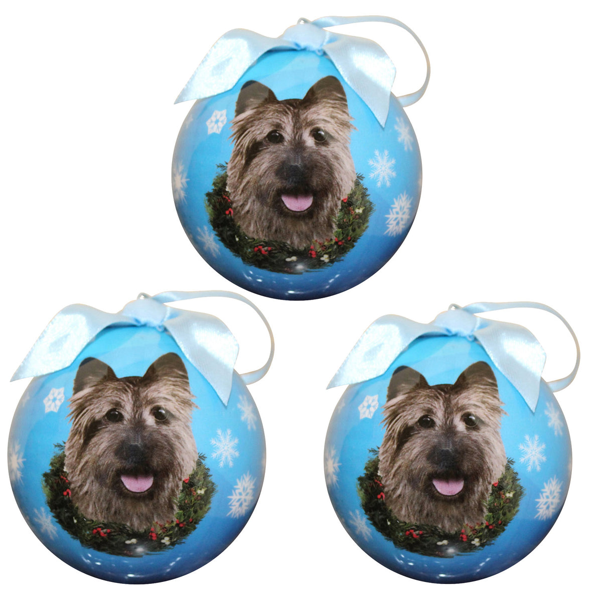 Cairn Terrier Christmas Ball Ornament 3 Pack - One Size / Light Blue Ornaments Old Glory