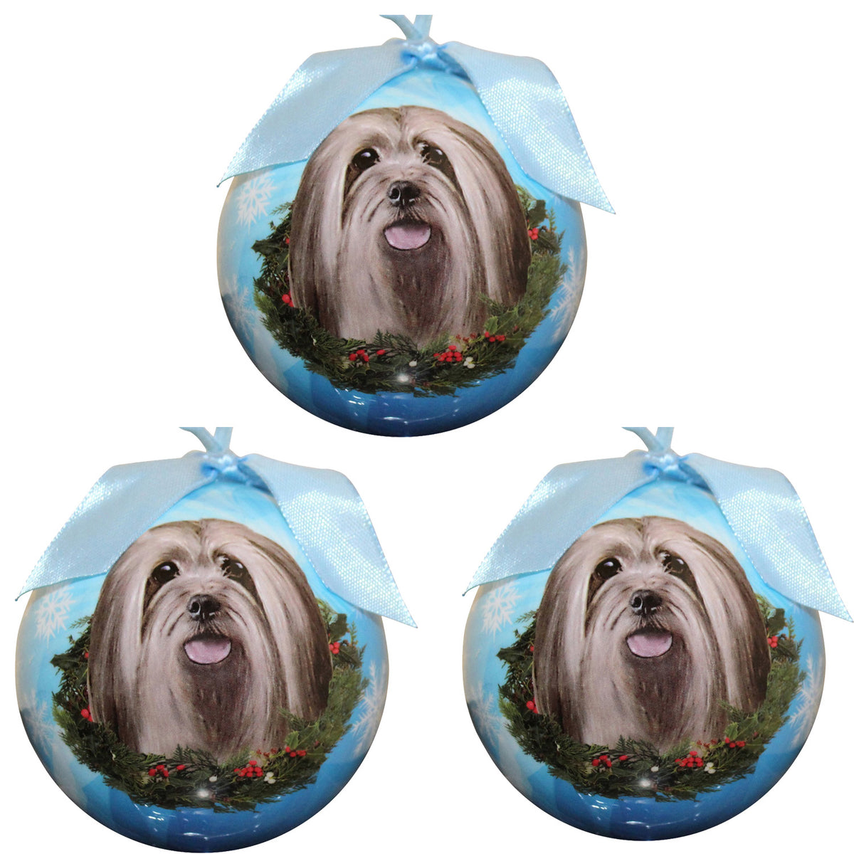 Lhasa Apso Christmas Ball Ornament 3 Pack - OS / Light Blue Ornaments Old Glory