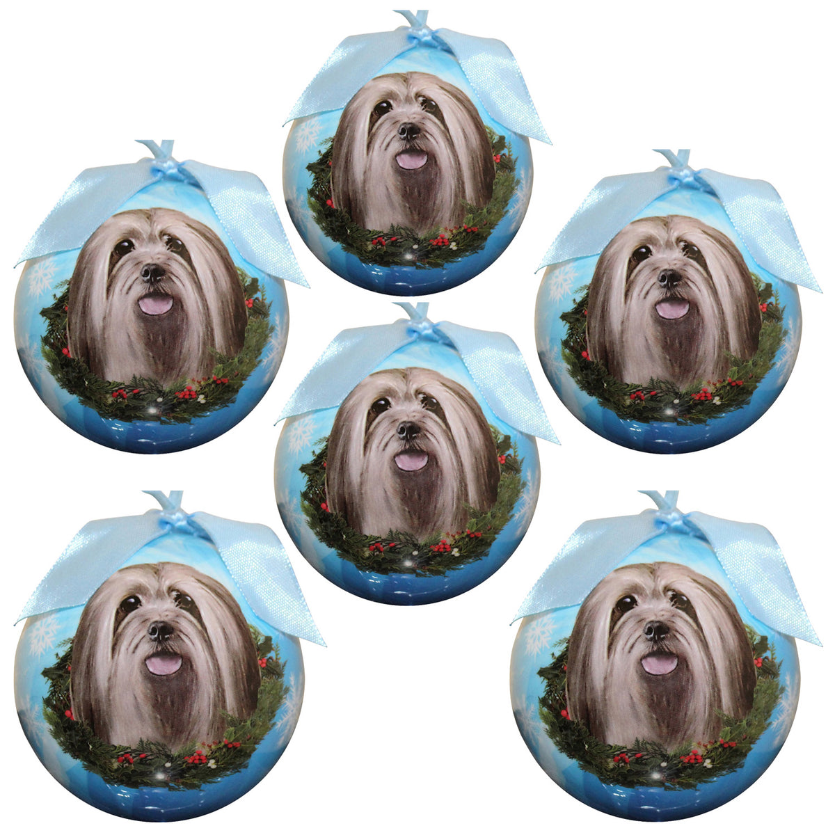 Lhasa Apso Christmas Ball Ornament 6 Pack - OS / Light Blue Ornaments Old Glory