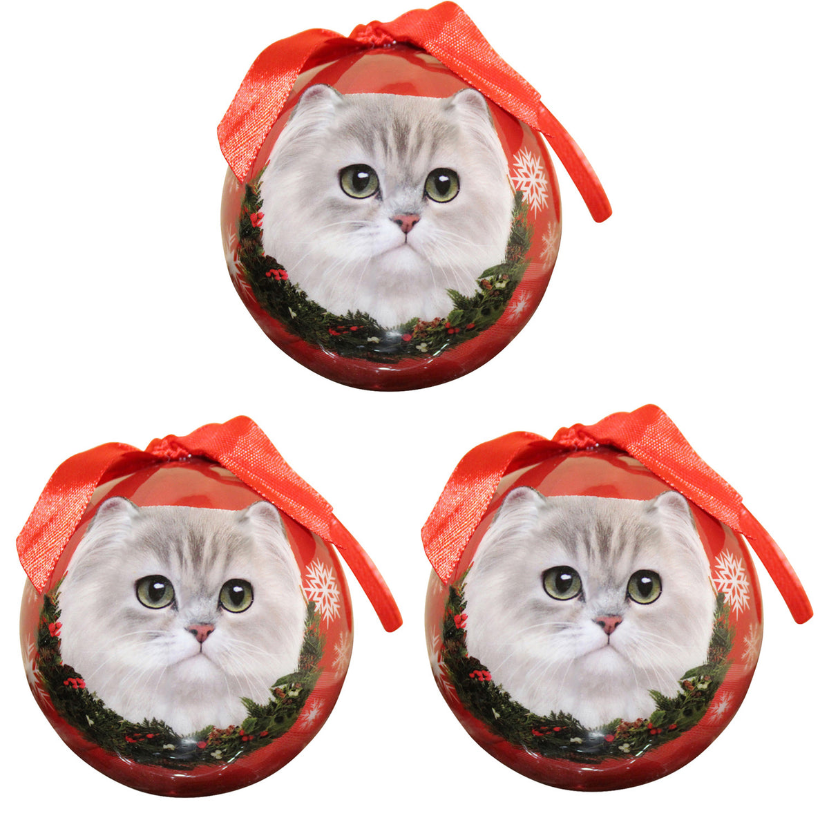 Persian Cat Christmas Ball Ornament 3 Pack - OS / Red Ornaments Old Glory