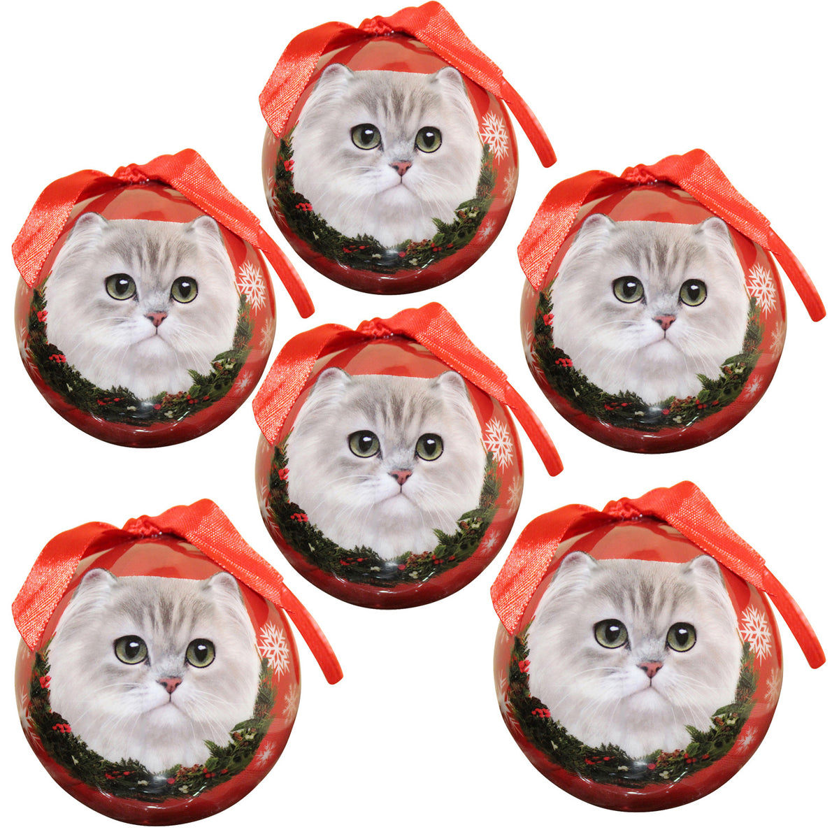 Persian Cat Christmas Ball Ornament 6 Pack - OS / Red Ornaments Old Glory