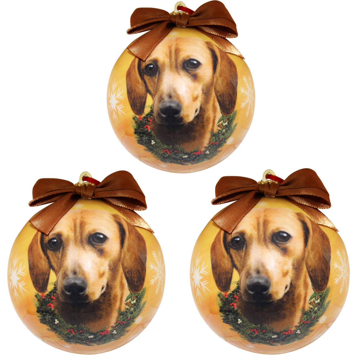 Red Dachshund Christmas Ball Ornament 3 Pack - OS / Yellow Ornaments Old Glory