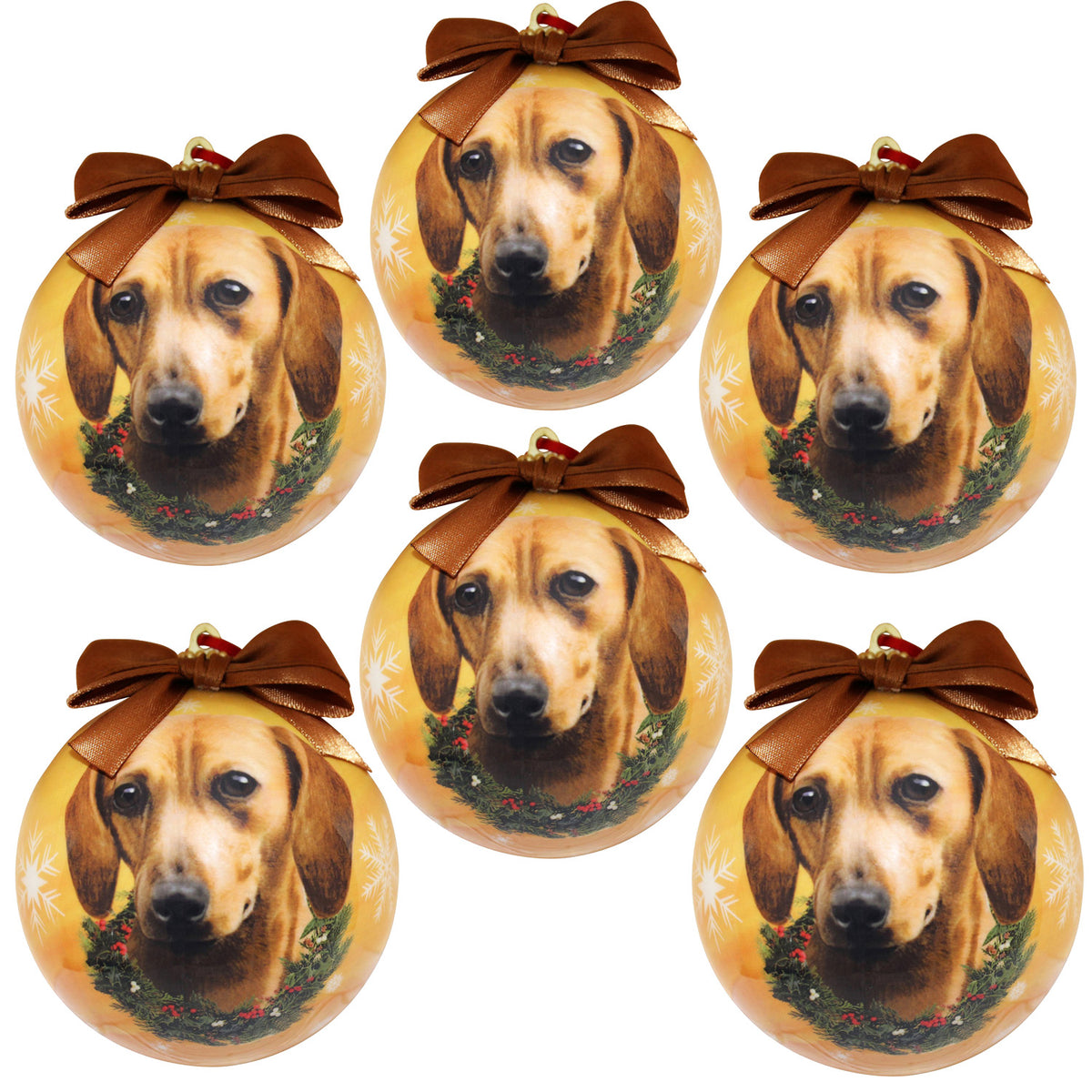 Red Dachshund Christmas Ball Ornament 6 Pack - OS / Yellow Ornaments Old Glory