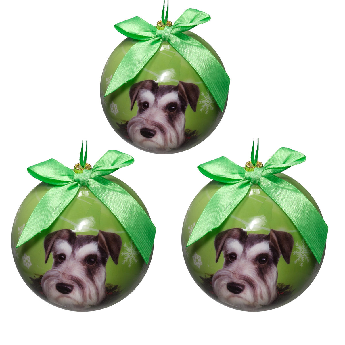 Schnauzer Uncropped Christmas Ball Ornament 3 Pack - OS / Green Ornaments Old Glory