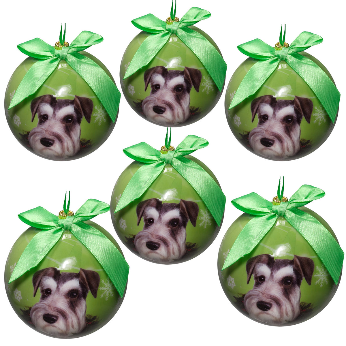Schnauzer Uncropped Christmas Ball Ornament 6 Pack - OS / Green Ornaments Old Glory