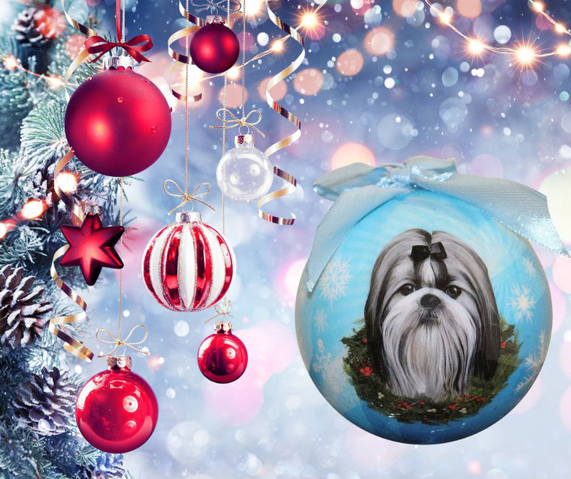 Shih Tzu Christmas Ball Ornament 3 Pack - OS / Light Blue Ornaments Old Glory