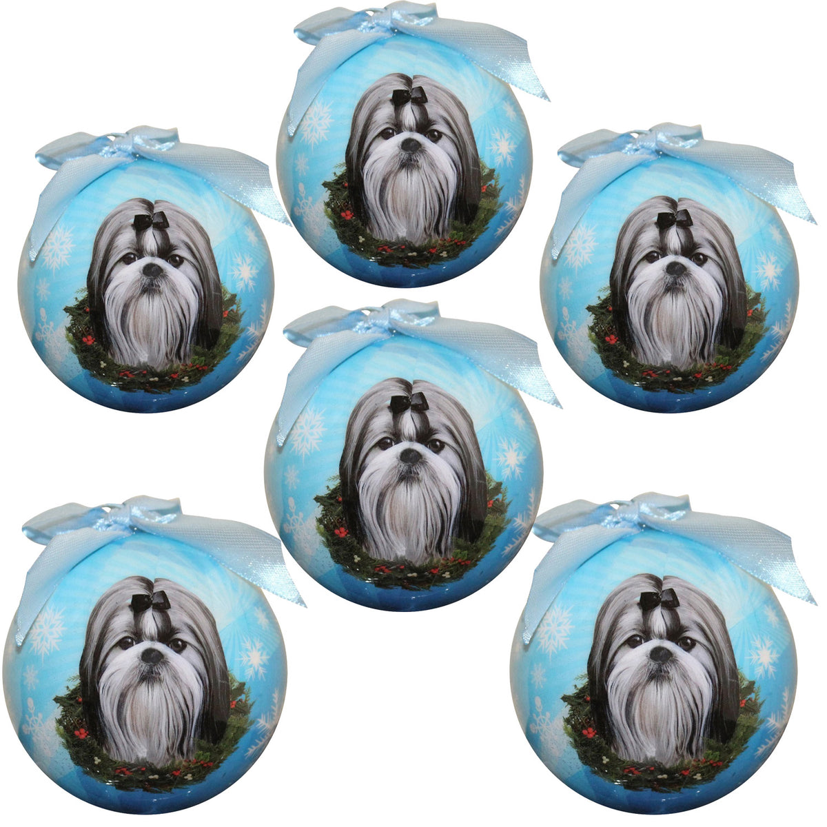Shih Tzu Christmas Ball Ornament 6 Pack - OS / Light Blue Ornaments Old Glory