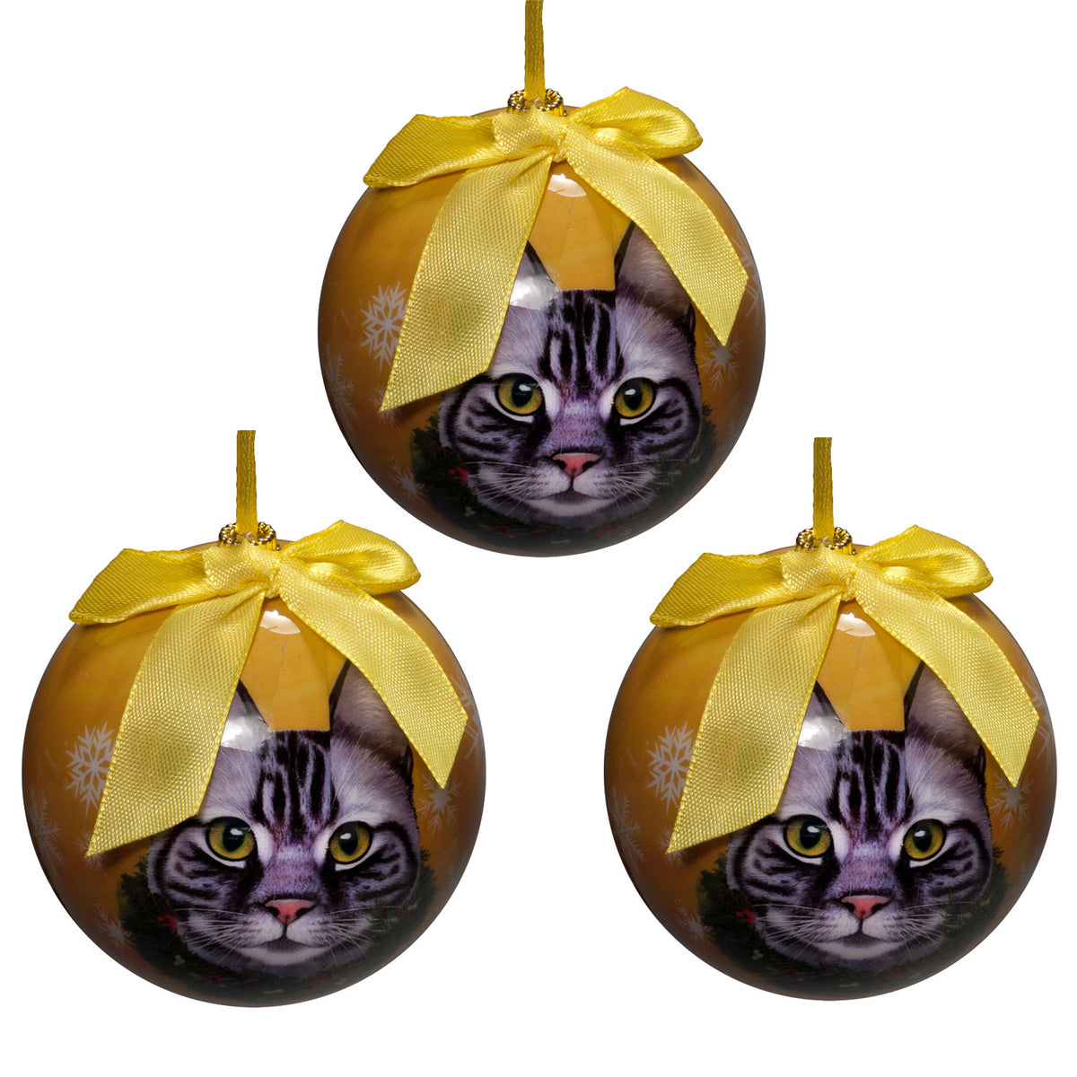 Silver Tabby Cat Christmas Ball Ornament 3 Pack - OS / Multi Ornaments Old Glory