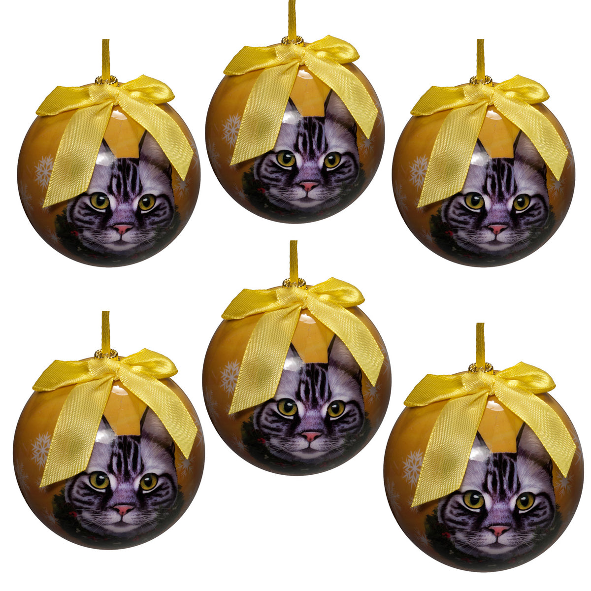 Silver Tabby Cat Christmas Ball Ornament 6 Pack - OS / Multi Ornaments Old Glory