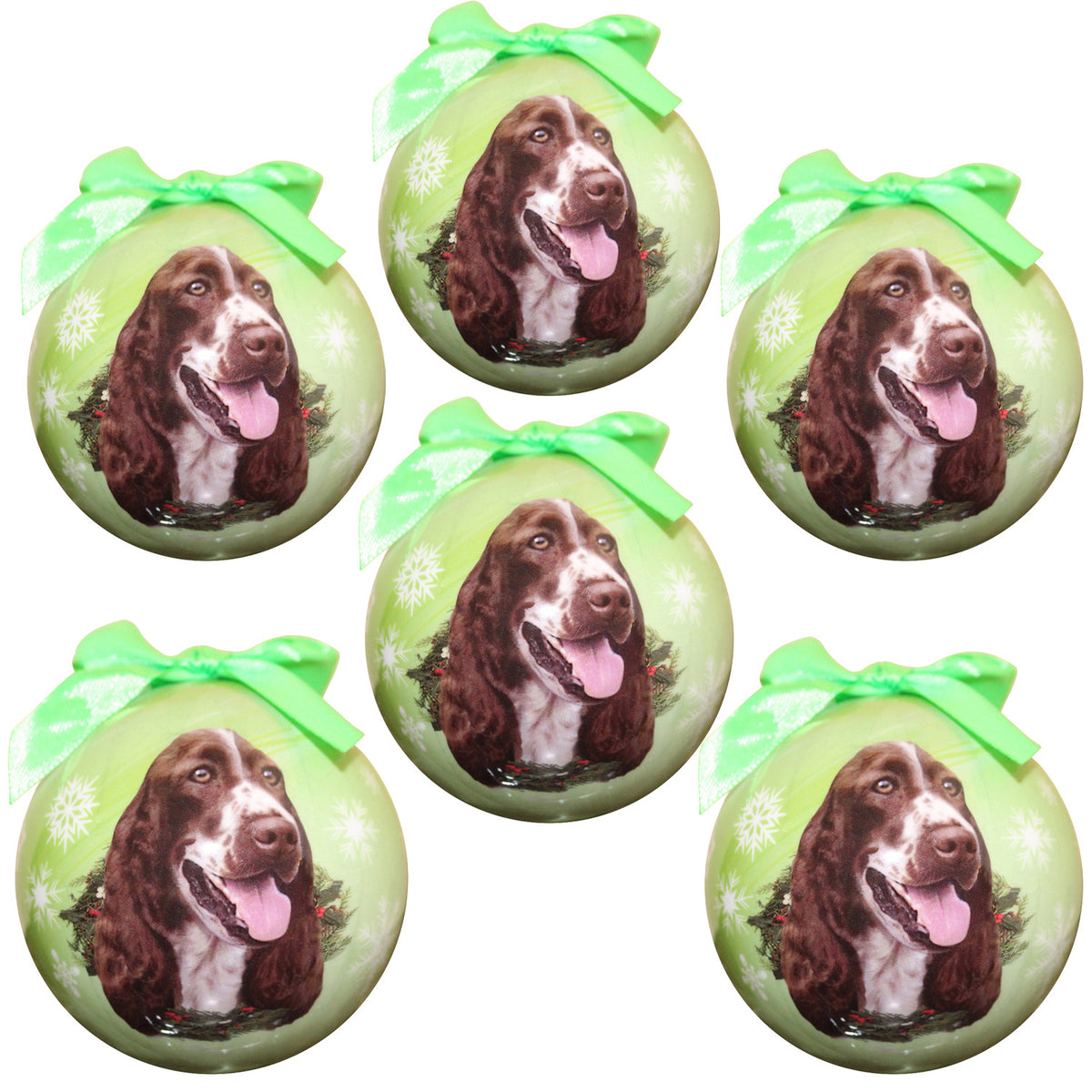 Springer Spaniel Christmas Ball Ornament 6 Pack - OS / Light Green Ornaments Old Glory