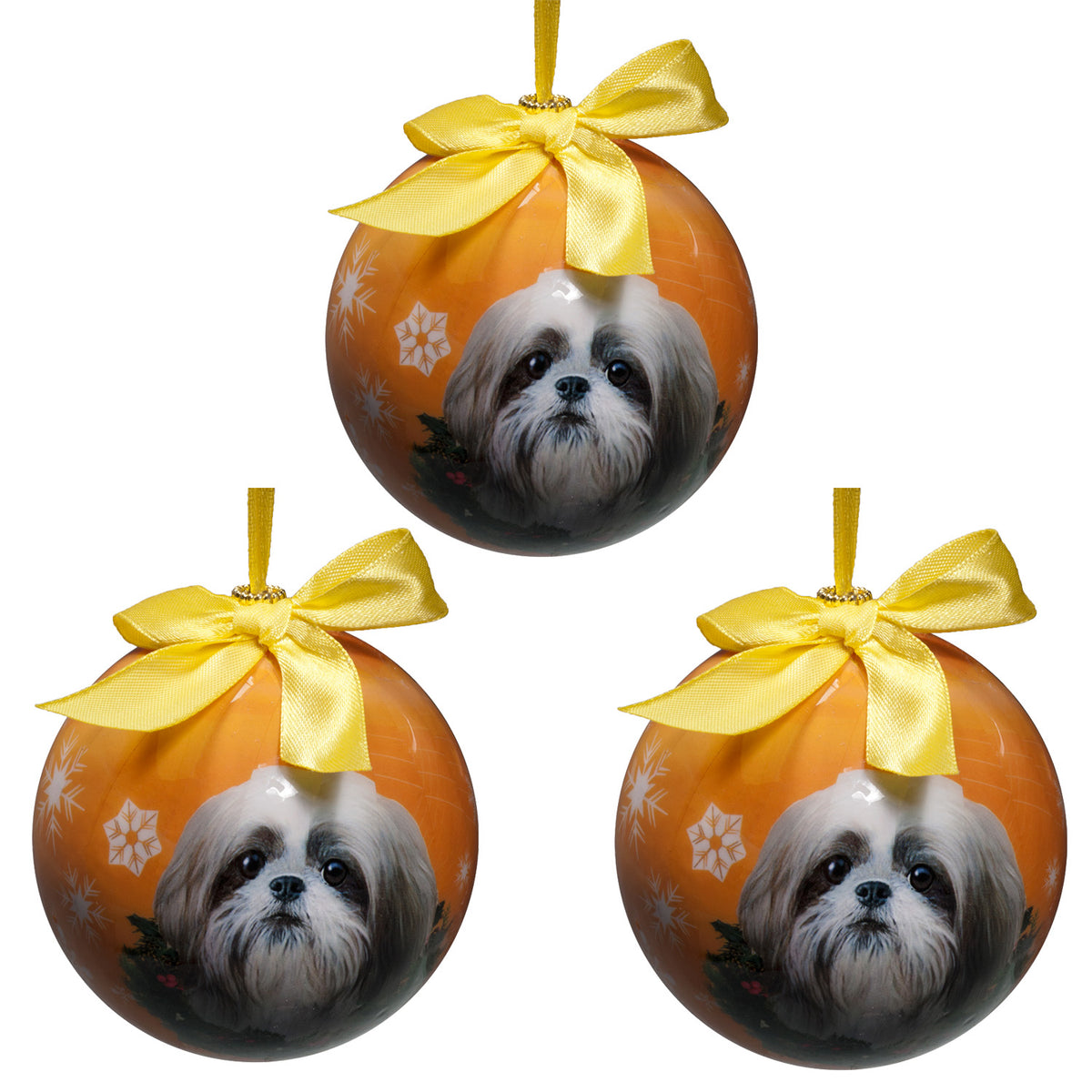 Tan And White Shih Tzu Puppy Cut Christmas Ball Ornament 3 Pack - OS / Yellow Ornaments Old Glory