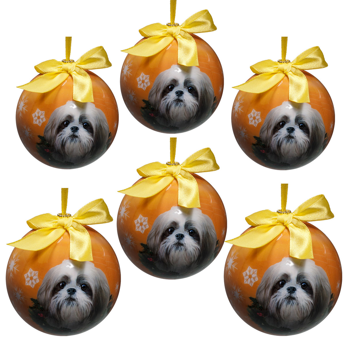 Tan And White Shih Tzu Puppy Cut Christmas Ball Ornament 6 Pack - OS / Yellow Ornaments Old Glory