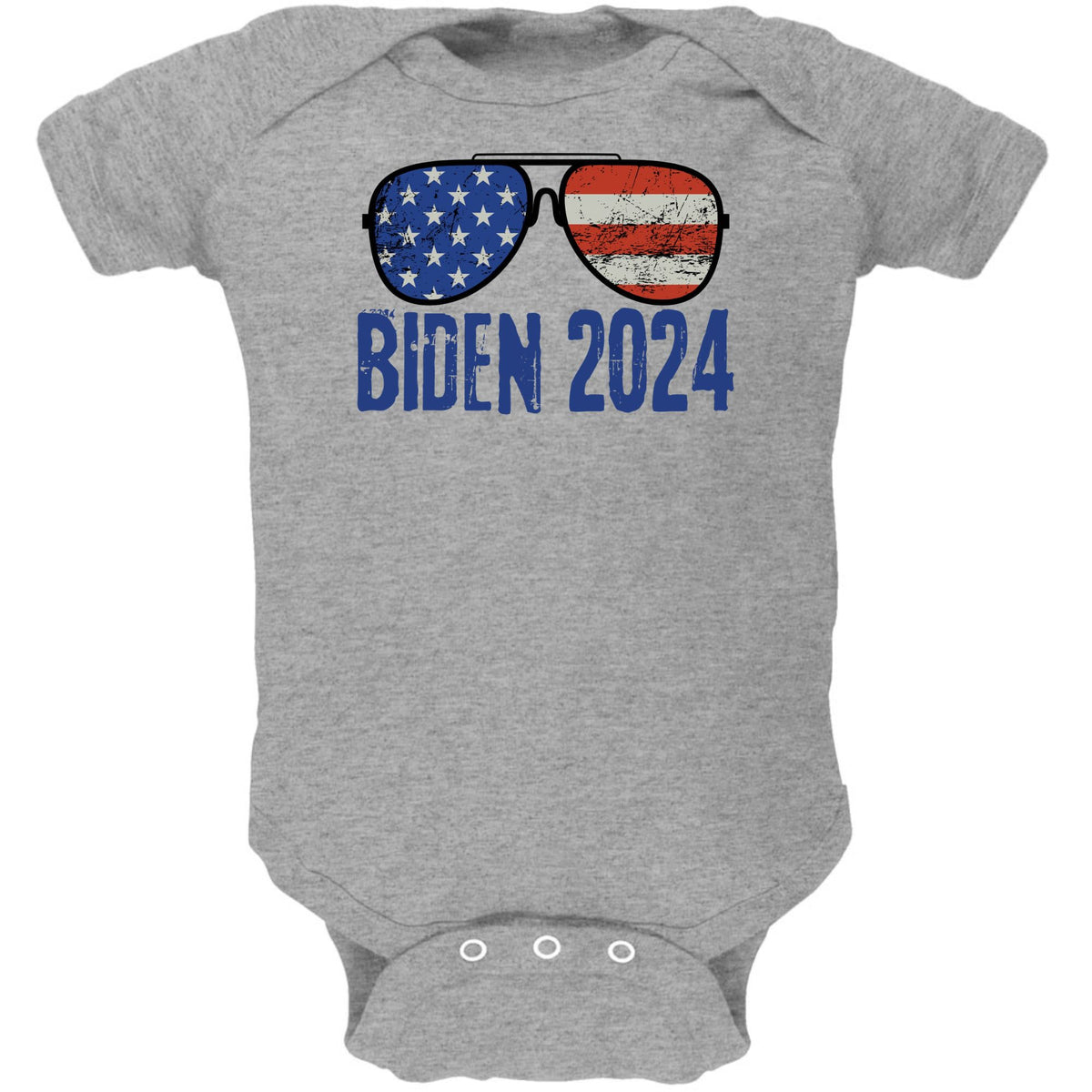 Election 2024 Biden USA Patriotic Aviator Glasses Baby One Piece Baby One Piece Oldglory.com 3M Heather Grey