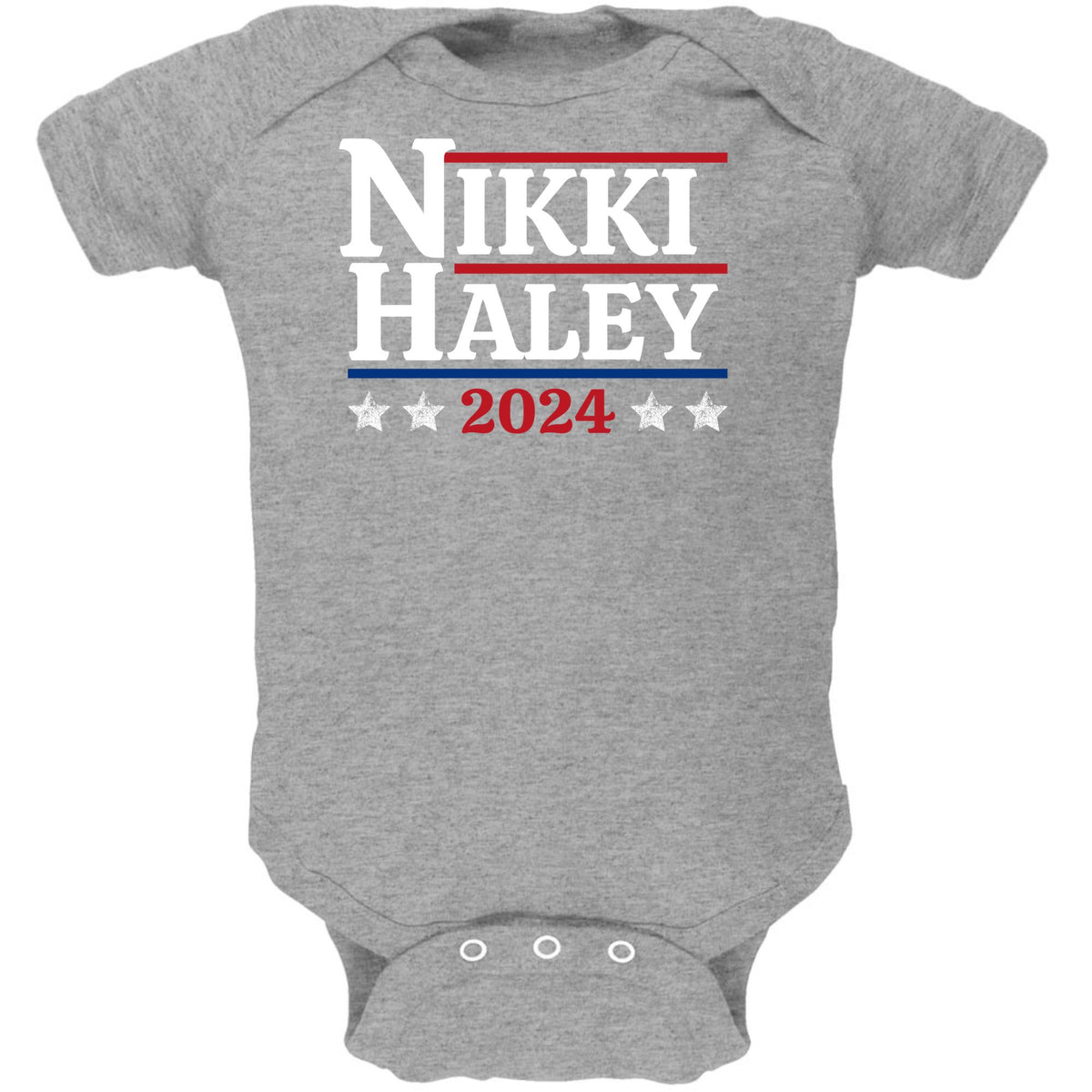 Election 2024 Nikki Haley 2024 Baby One Piece Baby One Piece Oldglory.com 3M Heather Grey