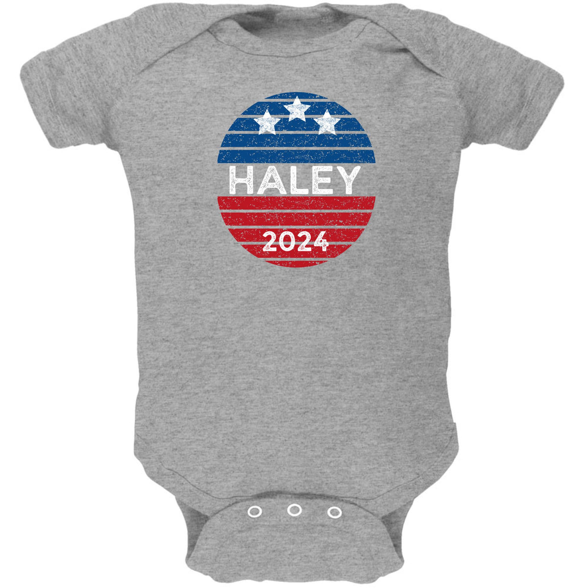 Election 2024 Nikki Haley Patriotic Vintage Sunset 2024 Baby One Piece Baby One Piece Oldglory.com 3M Heather Grey
