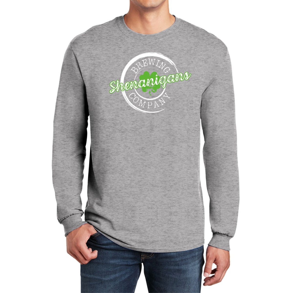 St Patricks Day Shenanigans Brewing Company Mens Long Sleeve T Shirt Men's Long Sleeves Oldglory.com SM Heather Grey