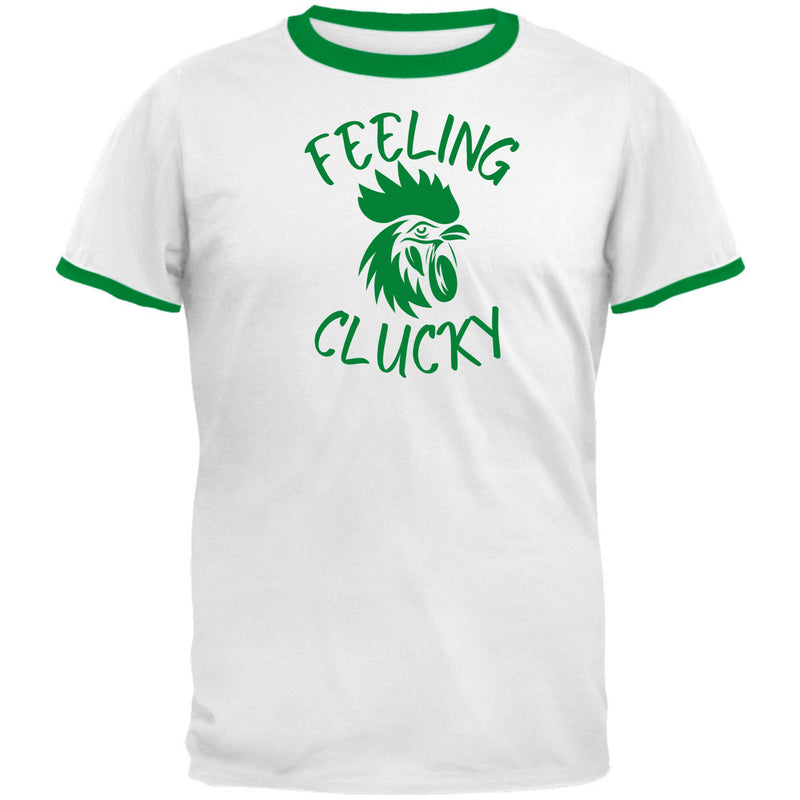 St Patricks Day Feeling Clucky Mens Ringer T Shirt Men's T-Shirts Oldglory.com SM White-Kelly