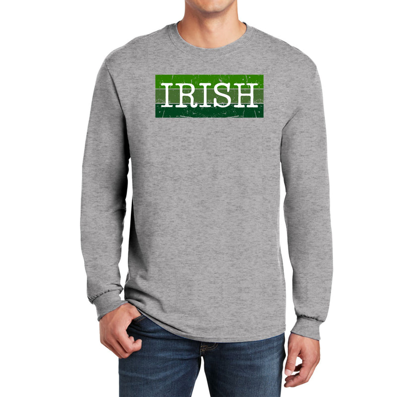 St Patricks Day Distressed Irish Typeset Mens Long Sleeve T Shirt Men's Long Sleeves Oldglory.com SM Heather Grey