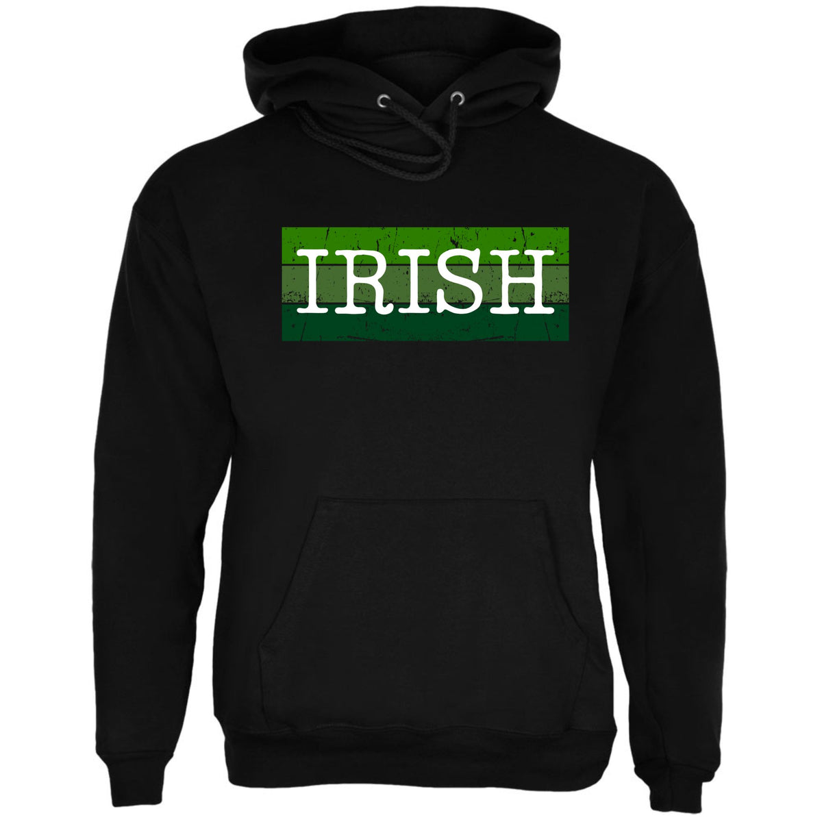St Patricks Day Distressed Irish Typeset Mens Pullover Hoodie Men's Hoodies Oldglory.com SM Black