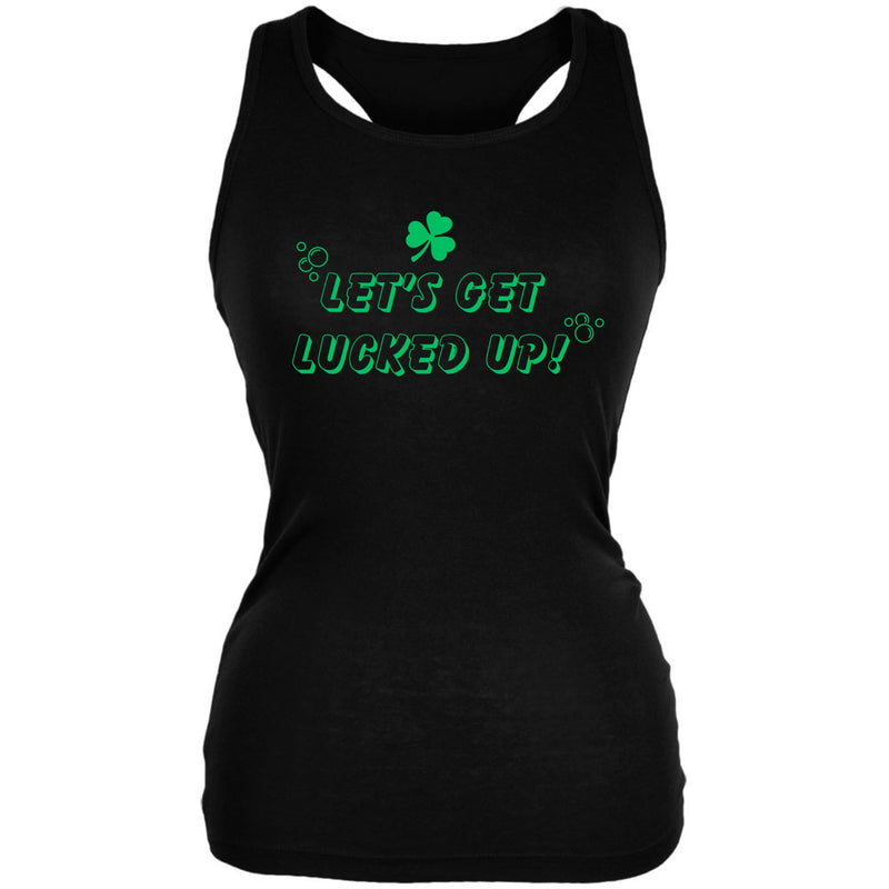 St Patricks Day Lets Get Lucked Up Juniors Soft Tank Top Juniors Tank Tops Oldglory.com SM Black