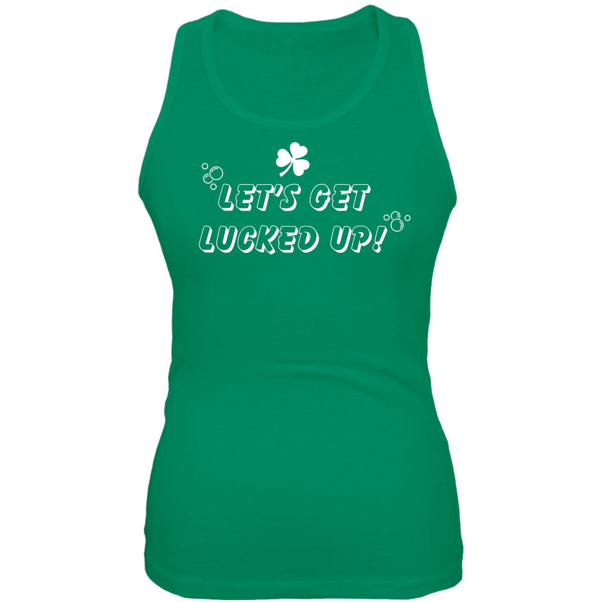 St Patricks Day Lets Get Lucked Up Juniors Soft Tank Top Juniors Tank Tops Oldglory.com SM Kelly Green