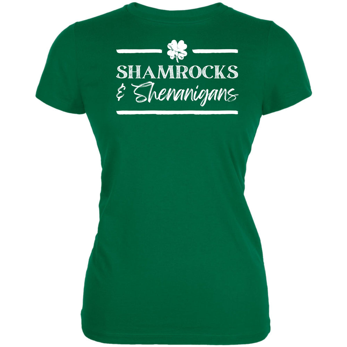 St Patricks Day Shamrock and Shenanigans Juniors Soft T Shirt Juniors T-Shirts Oldglory.com SM Irish Green
