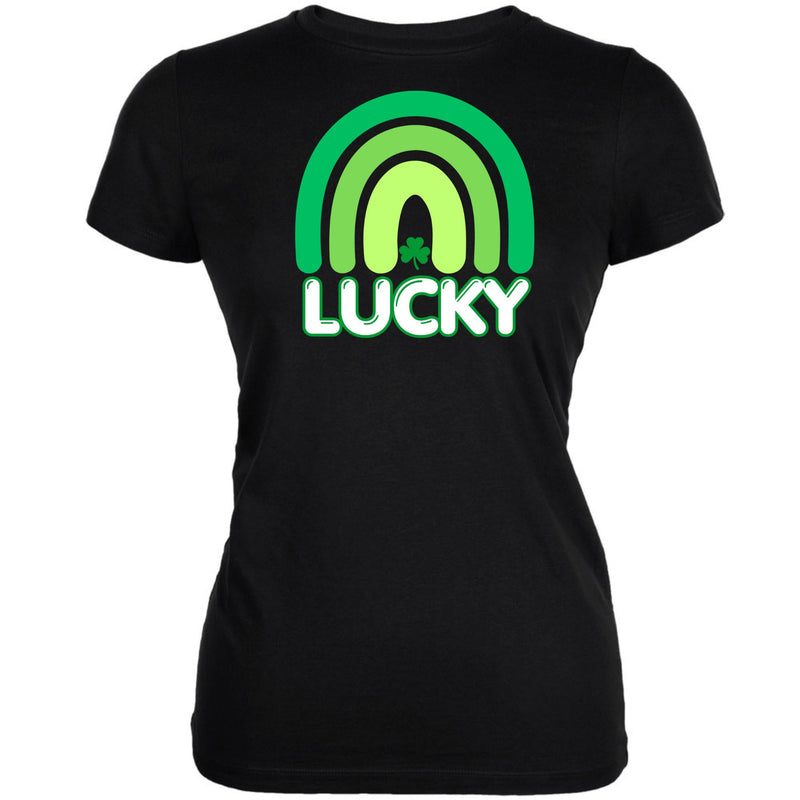 St Patricks Day Lucky Shamrock Rainbow Juniors Soft T Shirt Juniors T-Shirts Oldglory.com SM Black