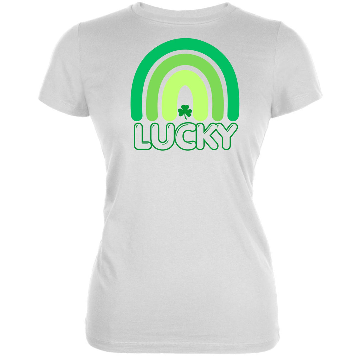 St Patricks Day Lucky Shamrock Rainbow Juniors Soft T Shirt Juniors T-Shirts Oldglory.com SM White