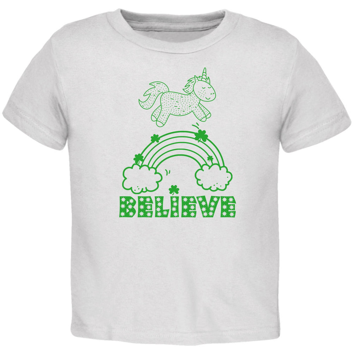 St Patricks Day Shamrock Rainbow Unicorn Believer Toddler T Shirt Toddler T-Shirts Oldglory.com 2T White