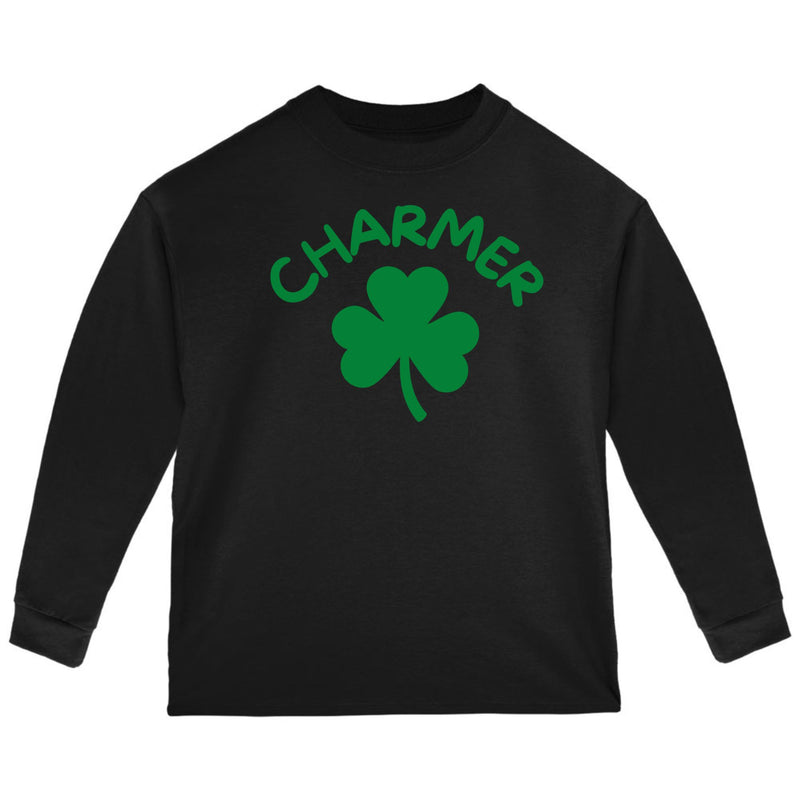 St Patricks Day Shamrock Lucky Charmer Toddler Long Sleeve T Shirt Toddler Long Sleeves Oldglory.com 2T Black
