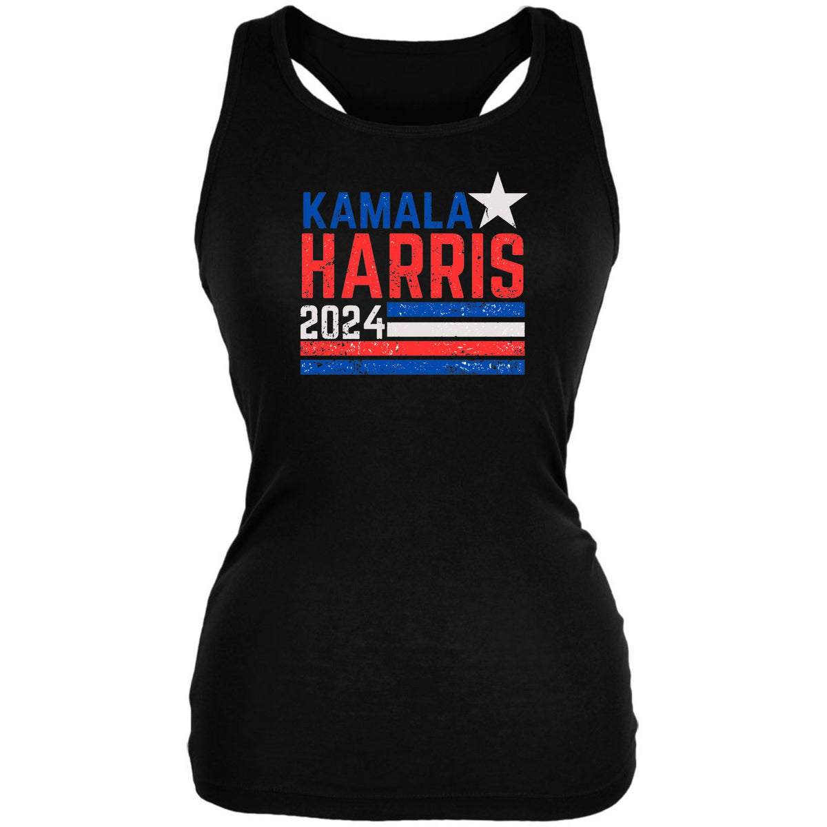 Election 2024 Kamala Harris Distressed Splattered Paint Flag Juniors Tank Top Juniors Tank Tops Oldglory.com SM Black