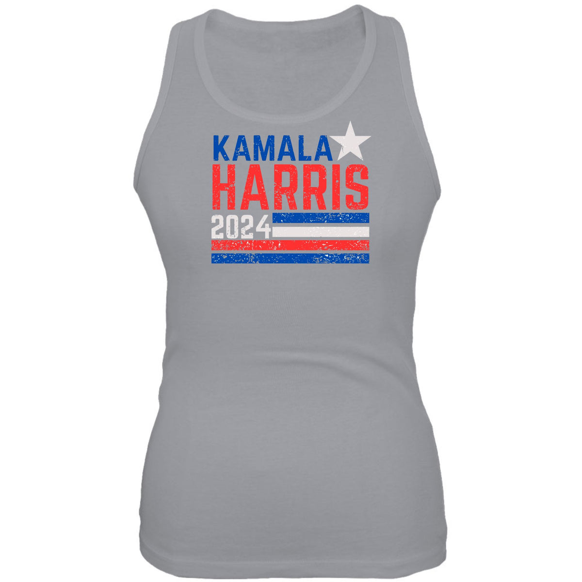 Election 2024 Kamala Harris Distressed Splattered Paint Flag Juniors Tank Top Juniors Tank Tops Oldglory.com SM Grey