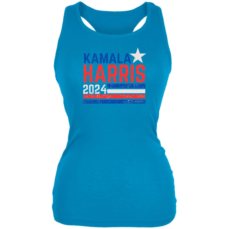 Election 2024 Kamala Harris Distressed Splattered Paint Flag Juniors Tank Top Juniors Tank Tops Oldglory.com SM Turqoiuse