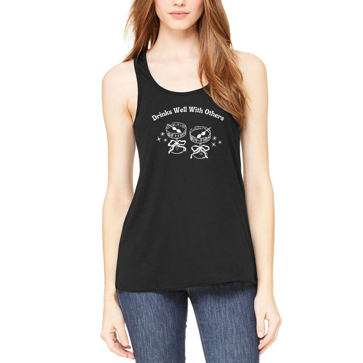 St. Patricks Day Funny Drinks Well With Others Fancy Cocktail Juniors Womens Racerback Tank Top Juniors Tank Tops Oldglory.com SM Black