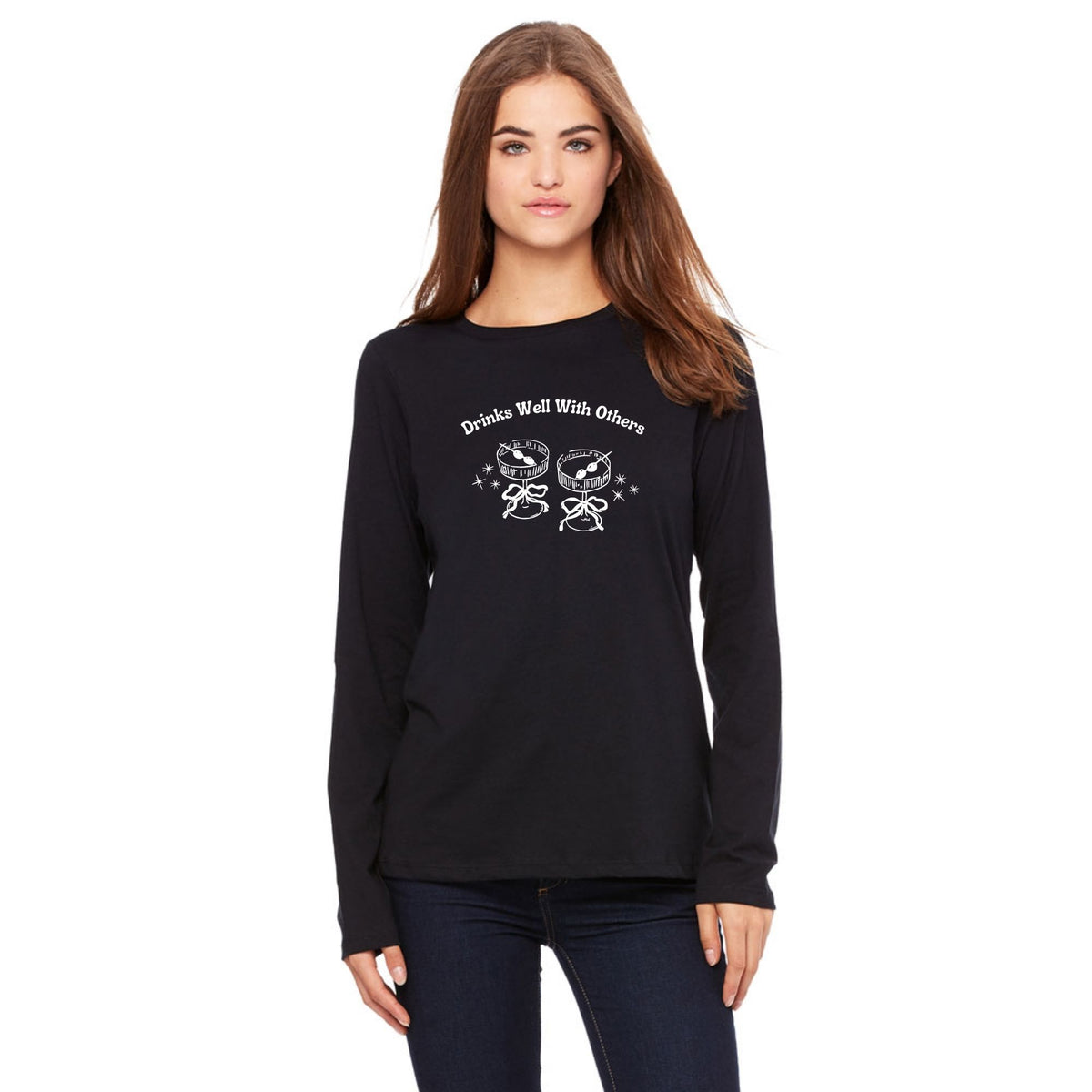 St. Patricks Day Funny Drinks Well With Others Girly Cocktails Womens Long Sleeve T Shirt Women's Long Sleeves Oldglory.com SM Black