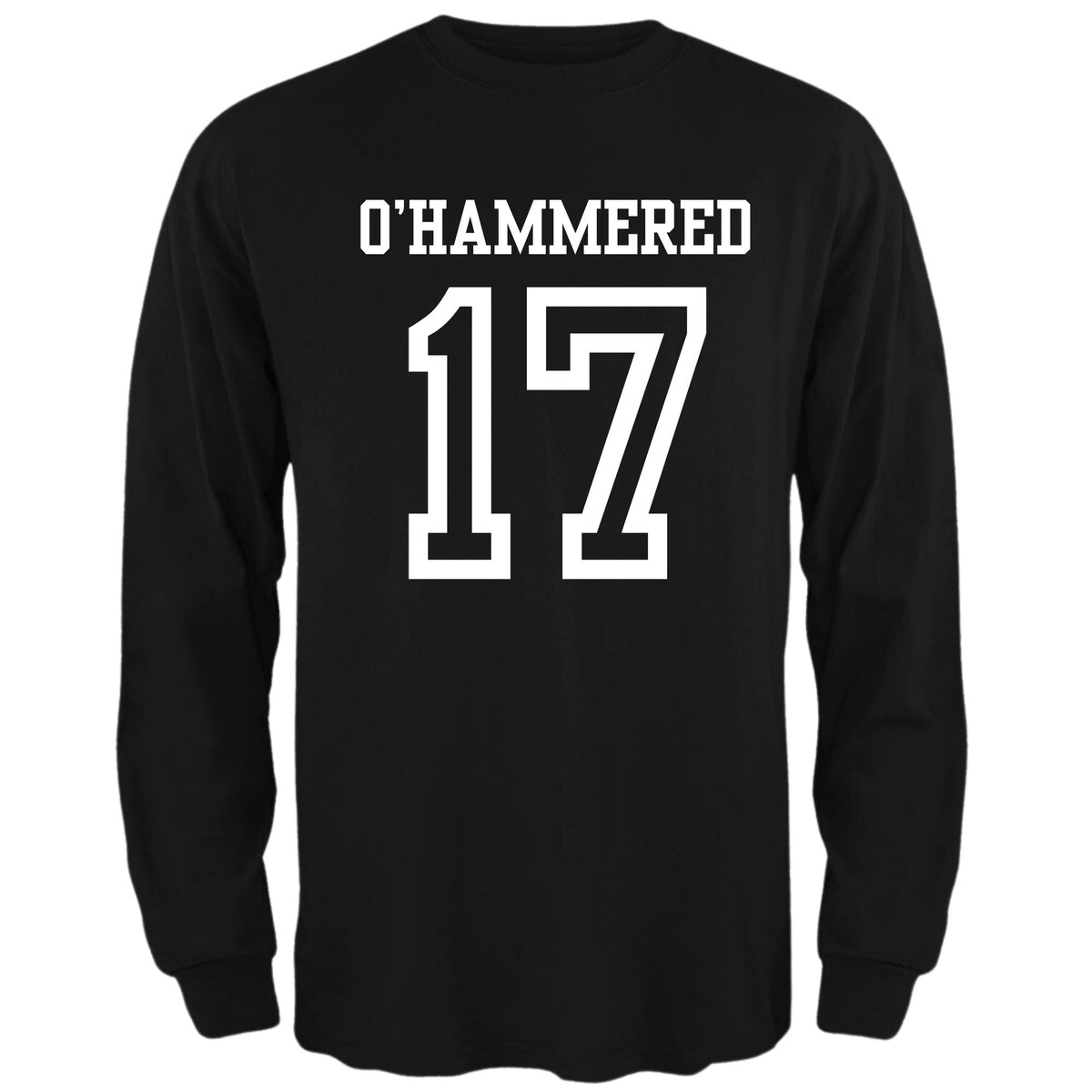 St. Patricks Day Festive and Funny O'Hammered Jersey Style Number 17 Mens Long Sleeve T Shirt Men's Long Sleeves Oldglory.com SM Black
