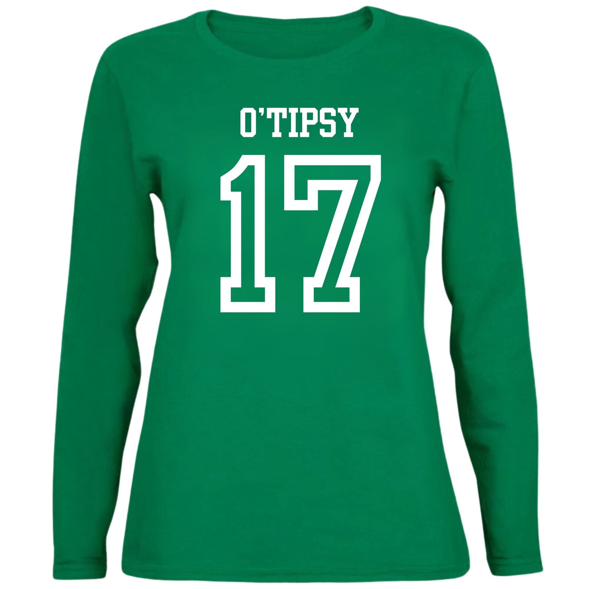 St. Patricks Day Festive and Funny O'Tipsy Jersey Style Number 17 Womens Long Sleeve T Shirt Women's Long Sleeves Oldglory.com SM Green