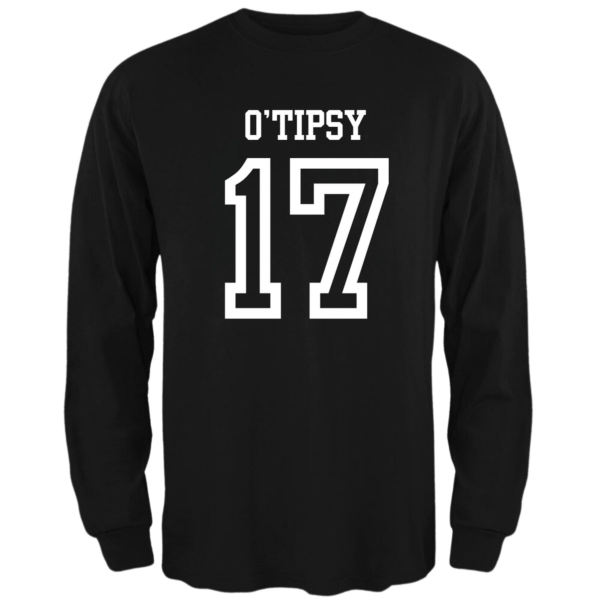 St. Patricks Day Festive and Funny O'Tipsy Jersey Style Number 17 Mens Long Sleeve T Shirt Men's Long Sleeves Oldglory.com SM Black