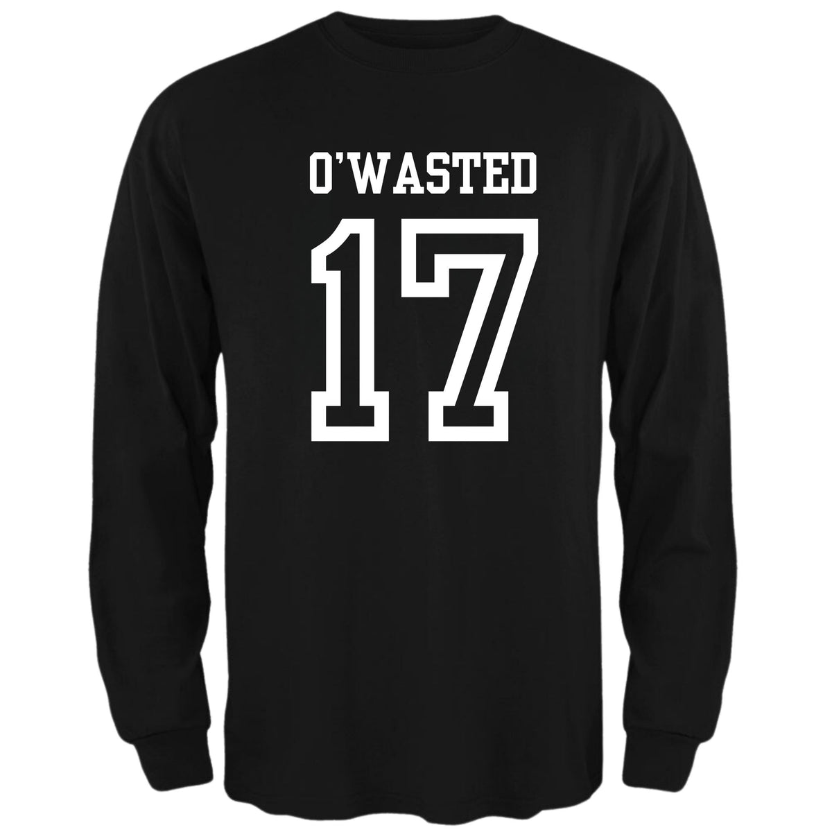 St. Patricks Day Festive and Funny O'Wasted Jersey Style Number 17 Mens Long Sleeve T Shirt Men's Long Sleeves Oldglory.com SM Black